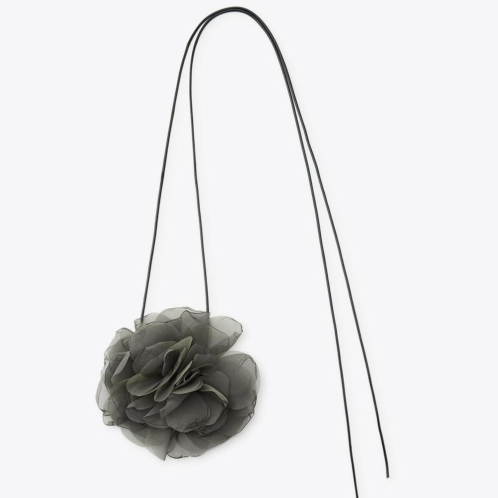 Zara Gray Floral Tie Choker Necklace